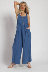 Blue Pocket Front Wide Leg Jumpsuit