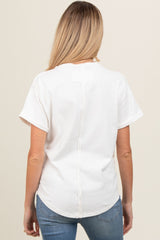 Ivory Wrap Short Sleeve Raw Hem Maternity Top