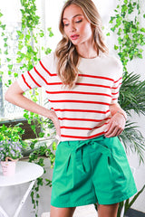 Red Striped Knit Maternity Short Sleeve Top