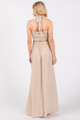 Beige Halter Cutout Maxi Dress