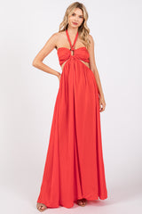 Red Halter Cutout Maxi Dress