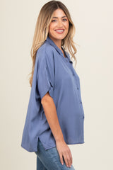 Blue Dolman Sleeve Button Down Maternity Blouse