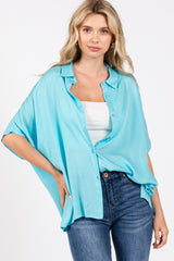 Aqua Dolman Sleeve Button Down Blouse