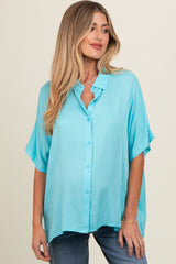 Aqua Dolman Sleeve Button Down Maternity Blouse