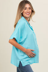 Aqua Dolman Sleeve Button Down Maternity Blouse