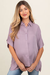 Lavender Dolman Sleeve Button Down Maternity Blouse