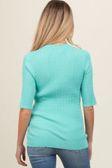 Aqua Cable Knit Maternity Short Sleeve Top