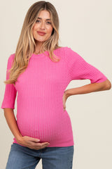 Pink Cable Knit Maternity Short Sleeve Top