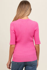 Pink Cable Knit Maternity Short Sleeve Top