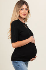 Black Cable Knit Maternity Short Sleeve Top