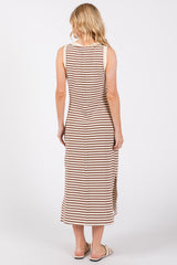 Mocha Striped Sleeveless Maternity Midi Dress