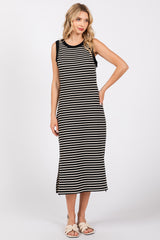 Black Striped Sleeveless Maternity Midi Dress