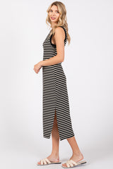 Black Striped Sleeveless Midi Dress