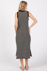 Black Striped Sleeveless Midi Dress