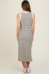 Cream Black Striped Sleeveless Maternity Midi Dress