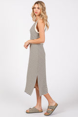 Cream Black Striped Sleeveless Midi Dress