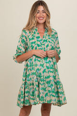 Green Floral Button Tiered Maternity Dress