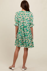 Green Floral Button Tiered Dress