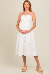 Ivory Sleeveless Button Down Maternity Midi Dress