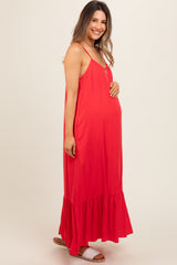 Red Crochet Lace Back Maternity Maxi Dress