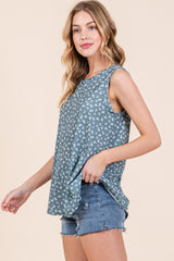 Olive Floral Basic Sleeveless Top