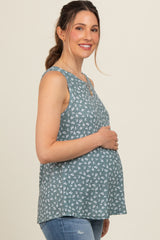 Olive Floral Basic Sleeveless Maternity Top