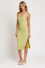 Light Green Halter Neck Sweater Midi Dress