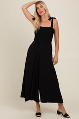 Black Smocked Wide Leg Jumpsuit