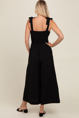 Black Smocked Wide Leg Jumpsuit