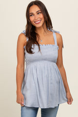 Light Blue Striped Sleeveless Maternity Top