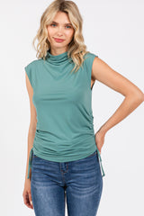 Light Teal Ruched Side Tie Maternity Tank Top