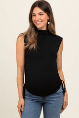 Black Ruched Side Tie Maternity Tank Top