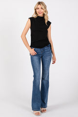 Black Ruched Side Tie Tank Top