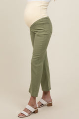 Light Olive Fitted Ankle Length Maternity Pants