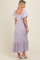 Lavender Floral Short Sleeve Maxi Dress