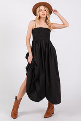 Black Smocked Pocketed Maternity Midi Dress