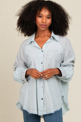 Blue Striped Button Down Oversized Long Sleeve Top