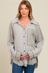 Ivory Striped Button Down Oversized Long Sleeve Maternity Top