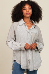 Ivory Striped Button Down Oversized Long Sleeve Top