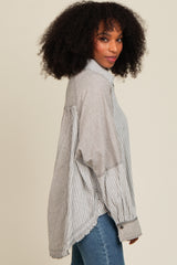 Ivory Striped Button Down Oversized Long Sleeve Top