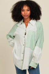 Light Olive Striped Button Down Oversized Long Sleeve Maternity Top