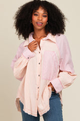 Mauve Striped Button Down Oversized Long Sleeve Top