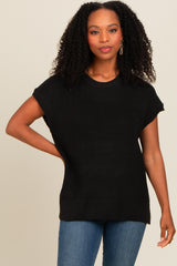 Black Dolman Short Sleeve Side Slit Maternity Sweater Top