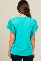 Turquoise Eyelet Lace Short Sleeve Maternity Top