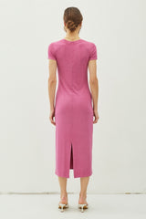 Magenta Rib Knit Back Slit Dress