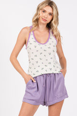 Lavender Trim Floral Tank Top