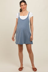 Blue Comfy Knit Maternity Mini Dress with Shorts