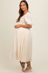 Beige Short Sleeve Knit Top Maternity Dress