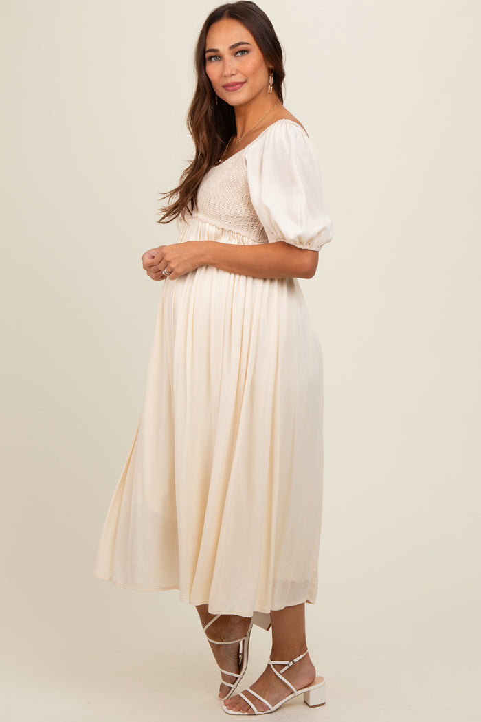 Beige Short Sleeve Knit Top Maternity Dress