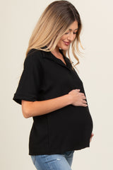 Black Ribbed Collared Maternity Top